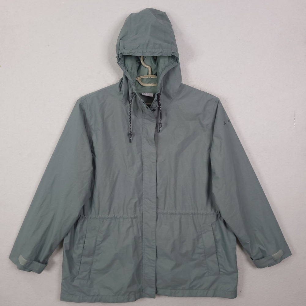 Columbia Rain Jacket Womens 2X Green Hooded Lightweight Mesh Lined Windbreaker
